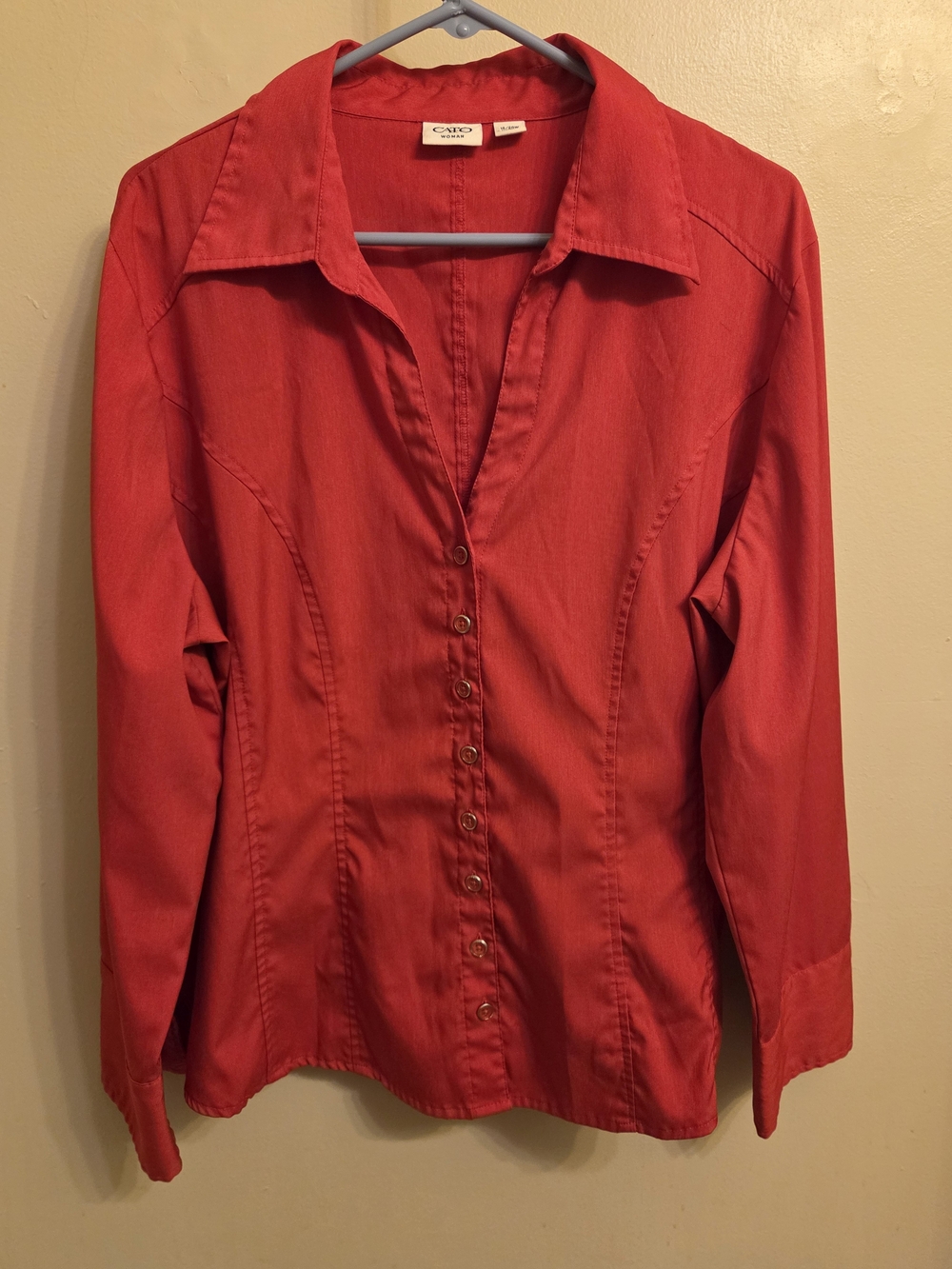 Cato Woman Red Corporate Girlie Button Down Blouse 18/20W Business Casual Office